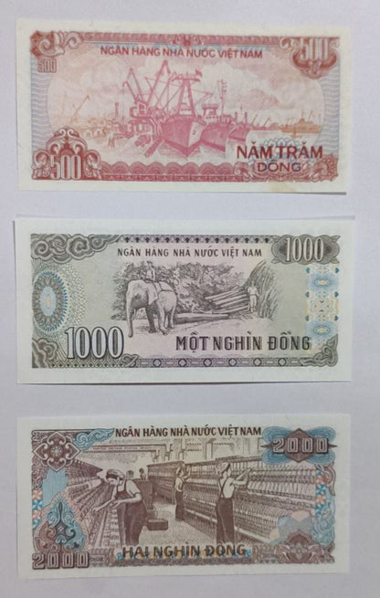 Vietnam 500 ,1000 and 2000 dong set