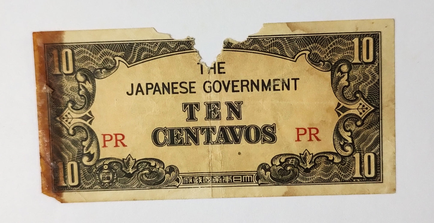 philippines ( Japan goverment ocuupation ) 10 centavos P104 1942 used  Damaged