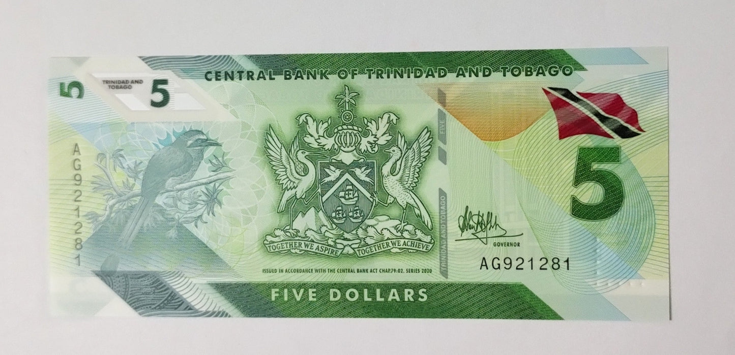Trinidad and tobago 5 dollar POLYMER 2020 P61 UNC