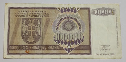 Republic of Srpska (Bosnia and Herzegovina) 1000 000 Dinara 1993 P141 Used