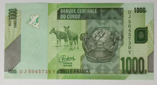 Congo Democratic republic 1000 francs 2022 P101b UNC