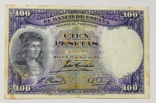 Spain 100Peseta 1931 P83 Used N3