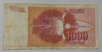 Yugoslavia 1000 Dinara 1992 P114 Tesla Used Note