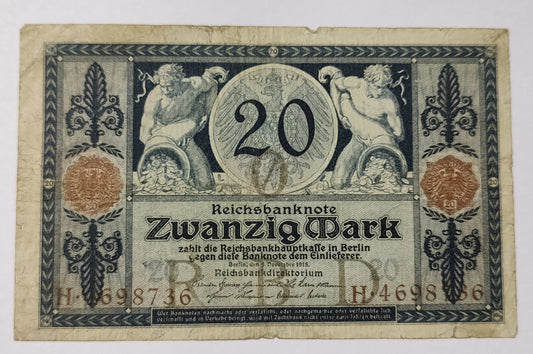 Germany 20 Mark 1915 P63 Used