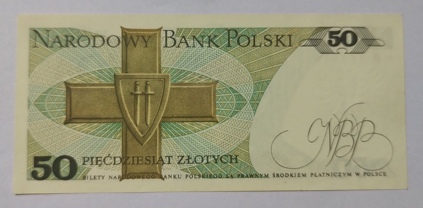 Poland 50 Zlotych UNC P142c 1988 small stain