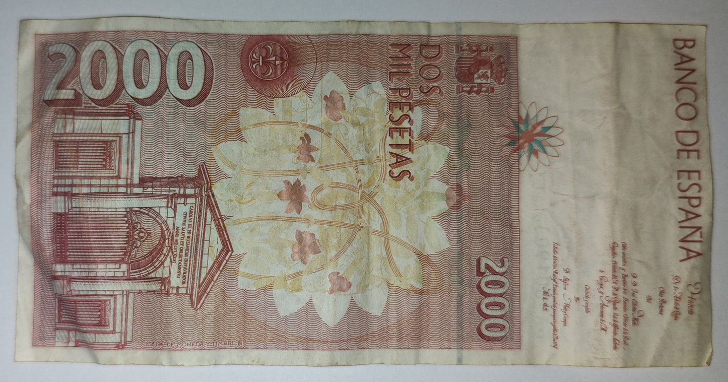 Spain 2000 Pesetas 1992 P164  Used note