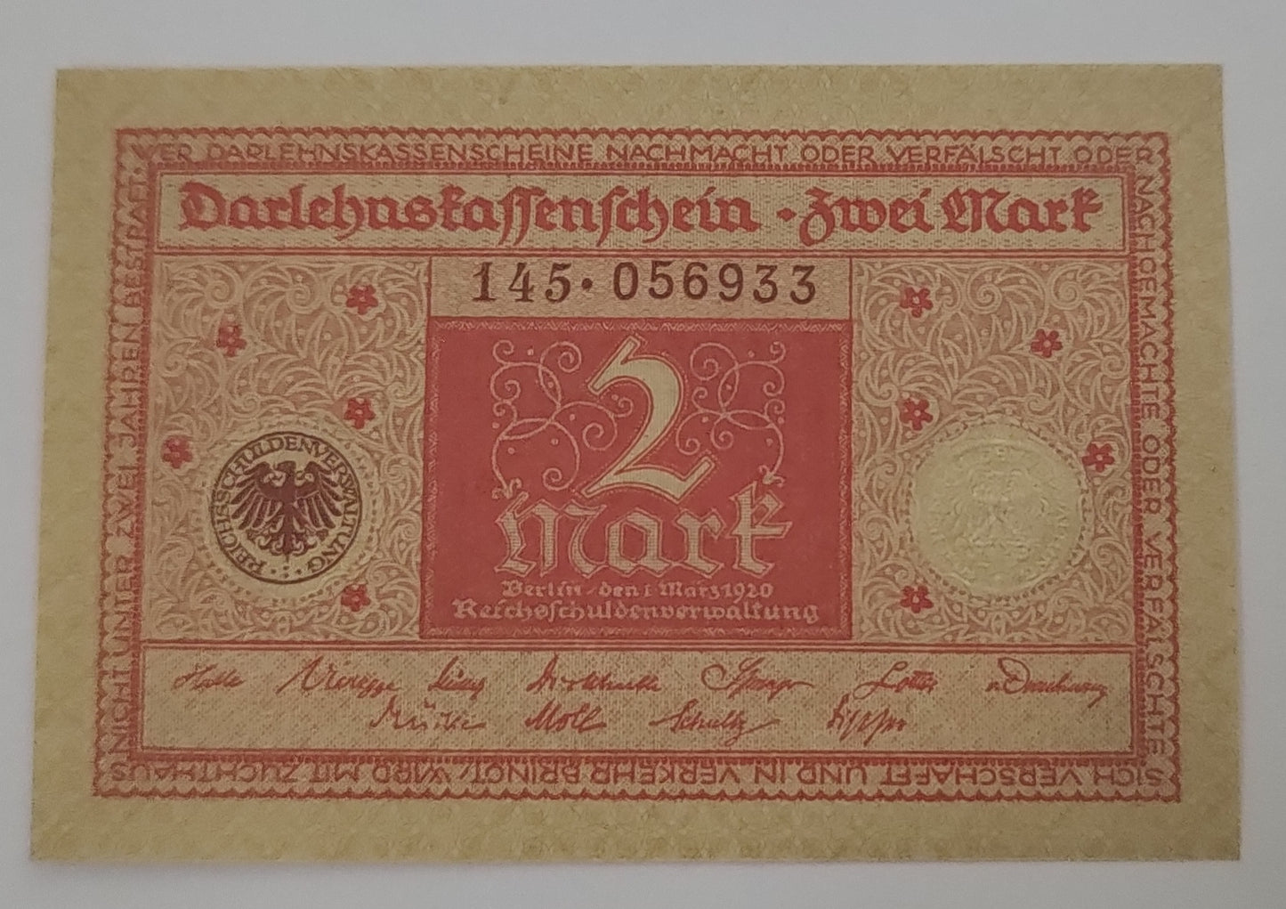 Germany 2 mark 1920 P59 Used