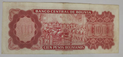Bolivia 100 pesos bolivianos 1982 P164A used  (series K)