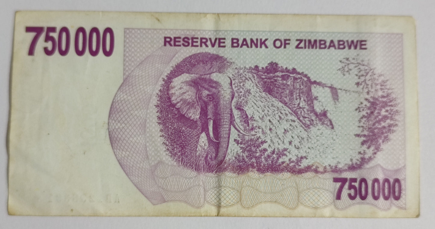 Zimbabwe 750 000 Dollars Bearer Cheque  2007 P52 N1 Used