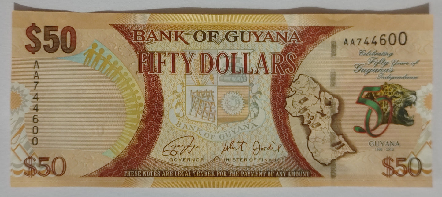 Guyana 50 Dollars 2016 P41 UNC