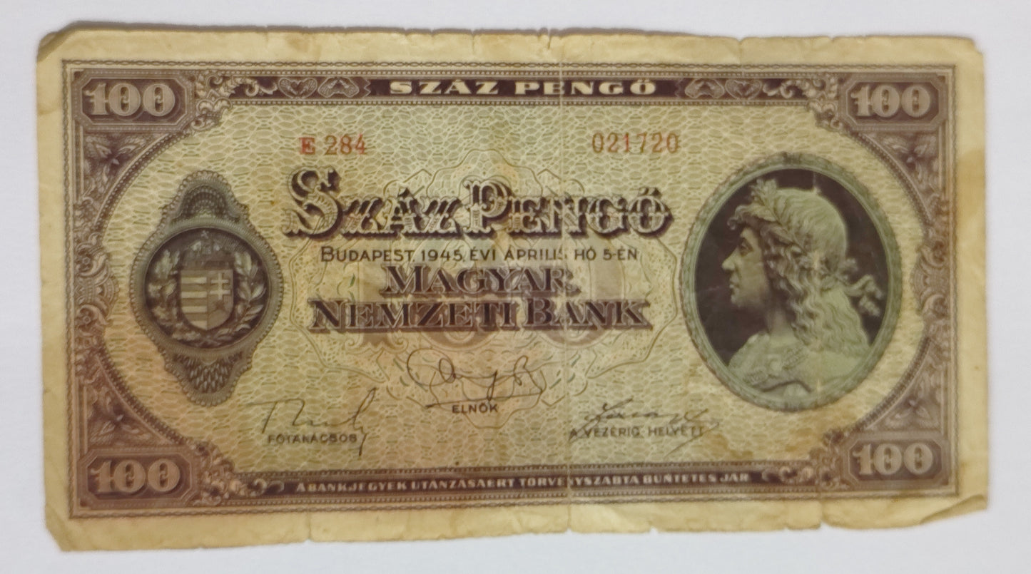 Hungary 100 Pengo 1945 P111 Banknote - Used Vintage Currency | ZealHobbieZ