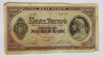 Hungary 100 Pengo 1945 P111 Banknote - Used Vintage Currency | ZealHobbieZ