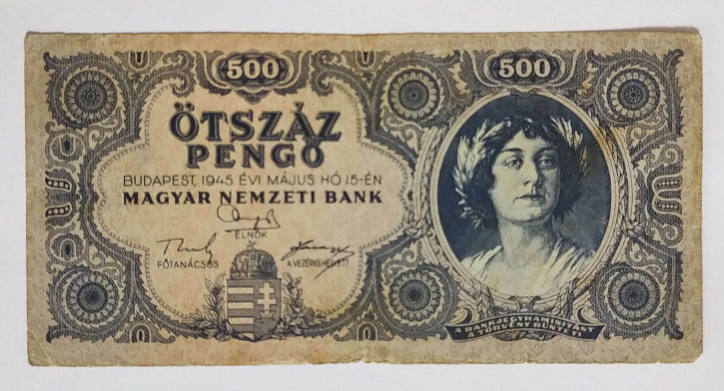 Hungary 500 pengo 1945 P117 used