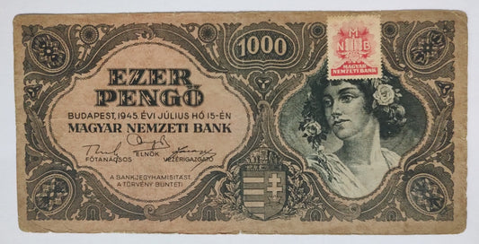 Hungary 1000 pengo 1945 P118b Stapmed used note