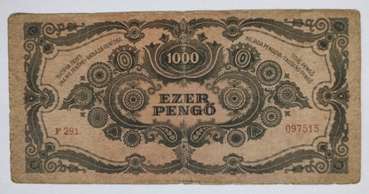 Hungary 1000 pengo 1945 P118b Stapmed used note