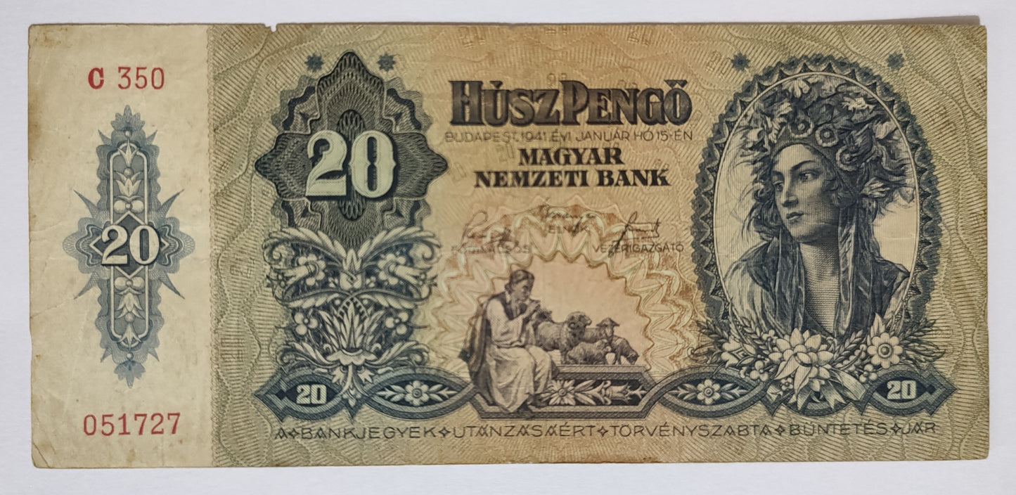 Hungary 20 pengo 1941  P109 used