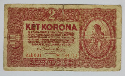 Hungary 2 korana 1921 heavily used P58(2)
