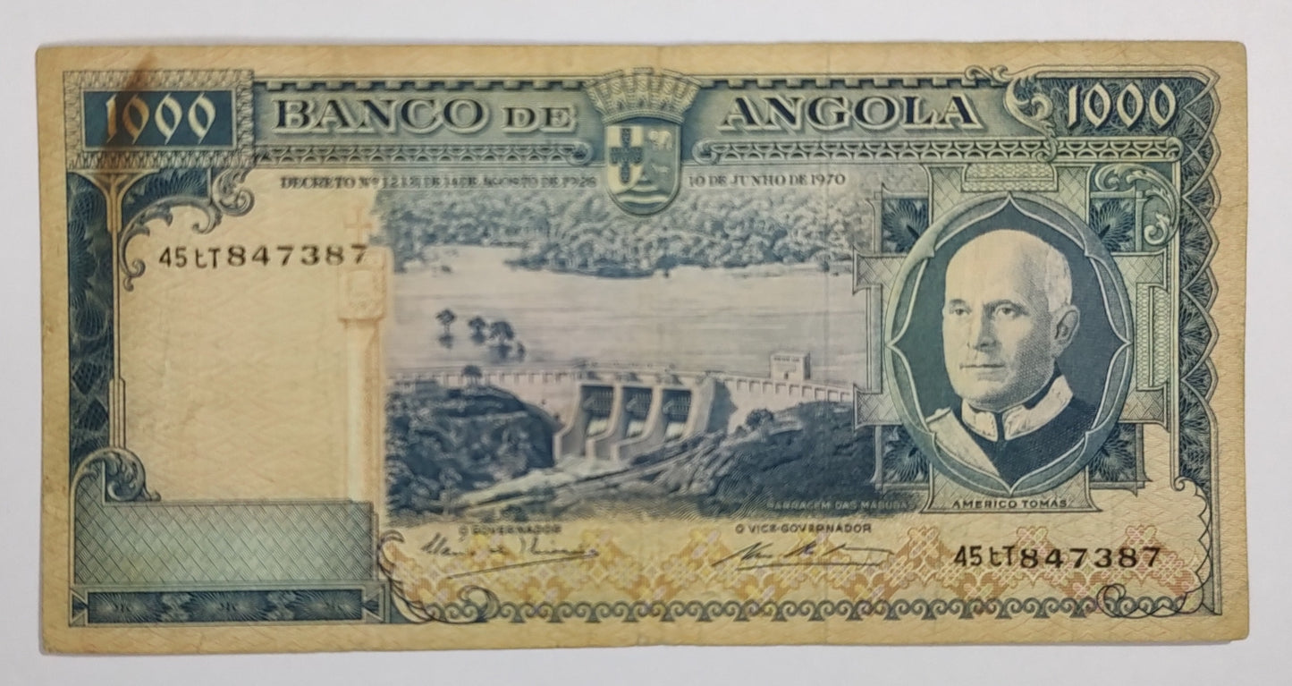 Angola 1000 Kwanzas 1970 P98c Used  ZealHobbieZ