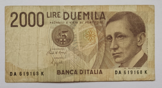 italy 2000 lire 1990 P115 used ( MARCONI)