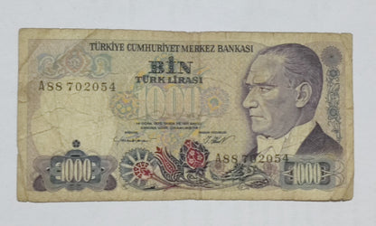 Turkey 1000 lira 1986-88 P196a1 used