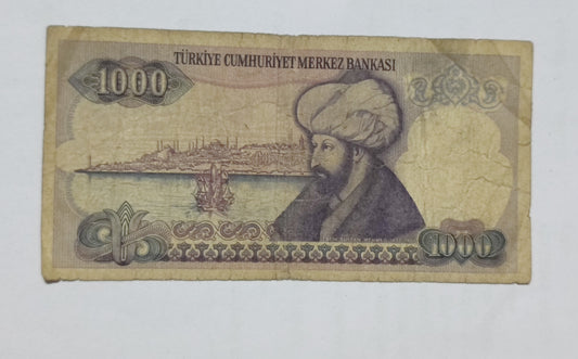 Turkey 1000 lira 1986-88 P196a1 used
