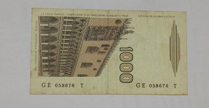 Italy 1000 Lira  P109b Used - World Bank note collection