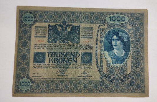 Austria 1000 Kronor 1919 P59 N2 - Used Banknote (overprint note)