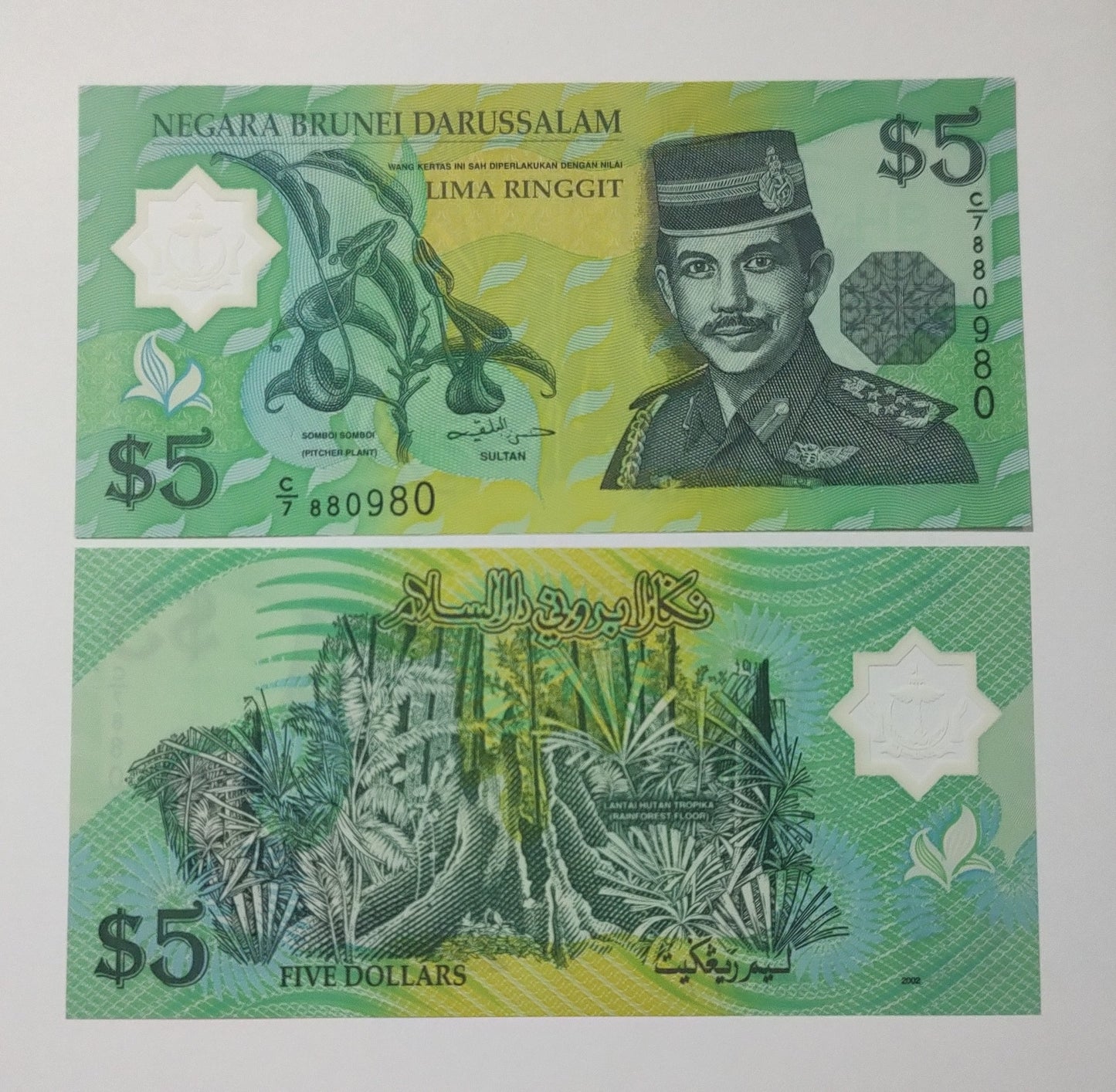 BRUNEI 5 RINGGIT 2002 P-23b UNC POLYMER