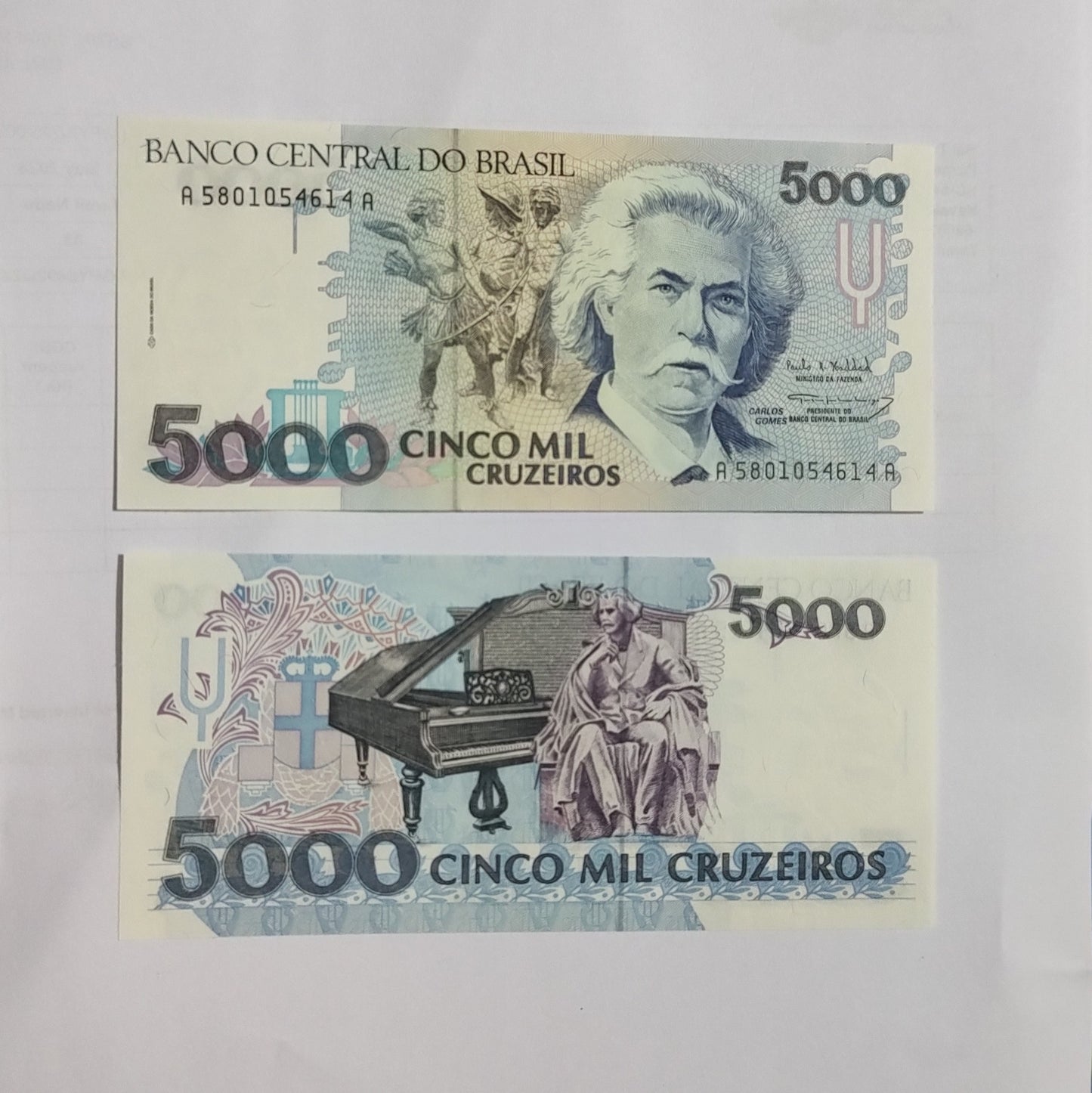 BRAZIL 5000 Cruzeiros 1990-93  P232 UNC