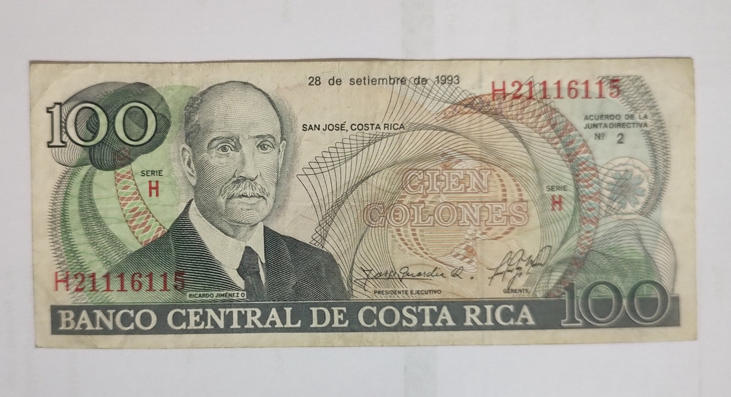 Costa Rica 100 Colones (H series) 1989 P261a Used - World Bank note collection