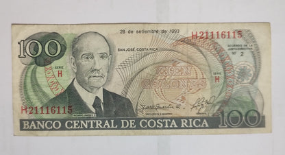 Costa Rica 100 Colones (H series) 1989 P261a Used - World Bank note collection