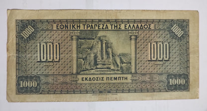 Greece 1000 drachma 1926 P100 heavily used