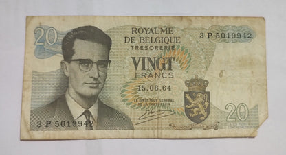Belgium 20 Francs 1964 Baudouin I Damaged Banknote - ZealHobbieZ