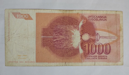Yugoslavia 1000 Dinara 1992 P114 Tesla Used Note N2