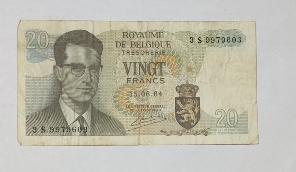 Belgium 20 Francs 1964 Baudouin I Damaged Banknote - ZealHobbieZ