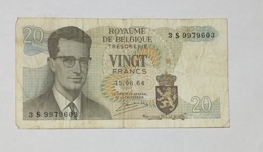 Belgium 20 Francs 1964 Baudouin I Damaged Banknote - ZealHobbieZ