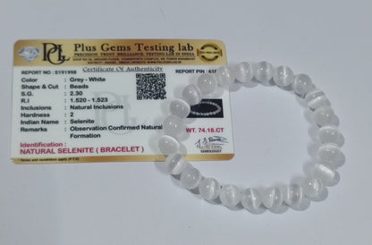 Selenite Crystal Bracelet – 8mm Beads with Certificate