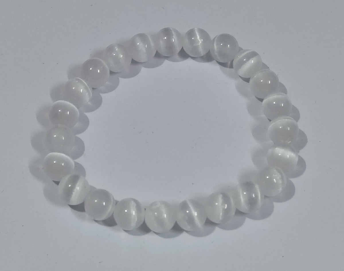 Selenite Crystal Bracelet – 8mm Beads with Certificate