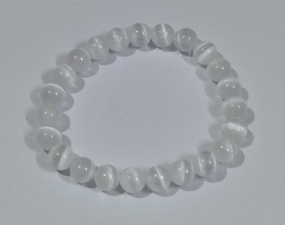 Selenite Crystal Bracelet – 8mm Beads with Certificate