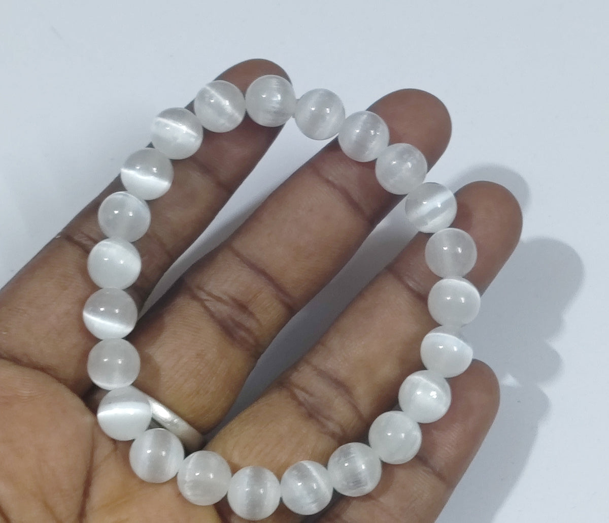 Selenite Crystal Bracelet – 8mm Beads with Certificate