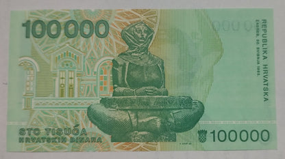 Croatia 100000 Dinara 1993 Banknote P-27 UNC
