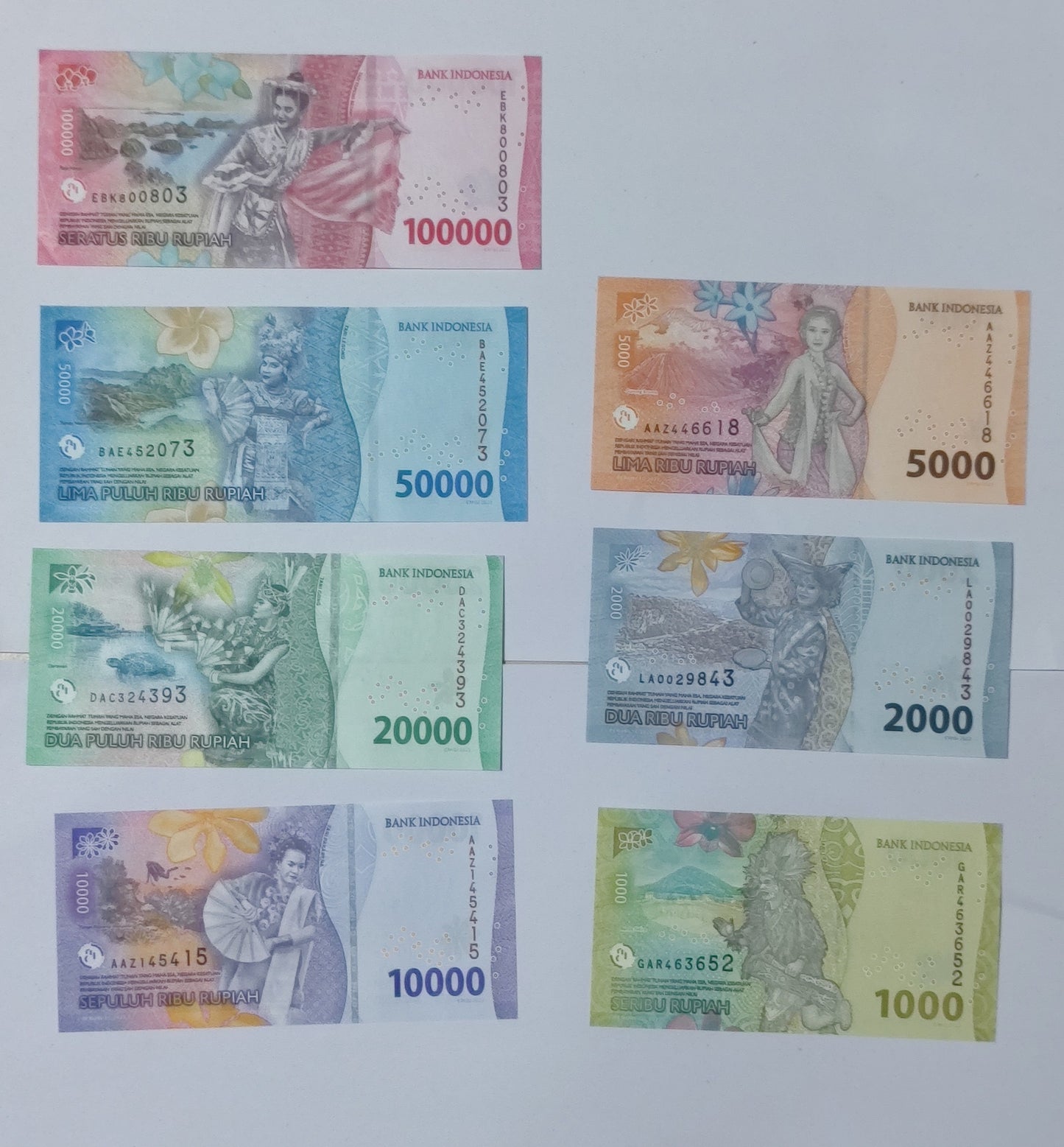 Indonesia SET of 7 Notes (1000,2000,5000,10000,20000,50000,100000)ALL UNC