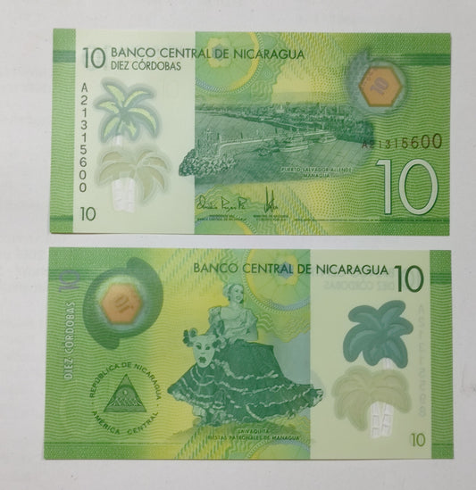 Nicaragua 10 Cordobas 2014 P209  UNC Polymer - ZealHobbieZ