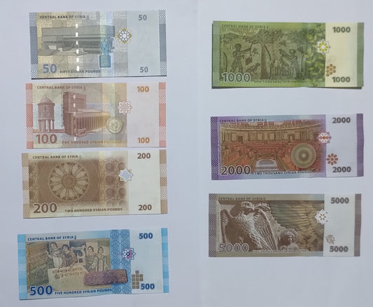 Syria 7 note SET (50,100,200,500,1000,2000,5000 pounds) UNC