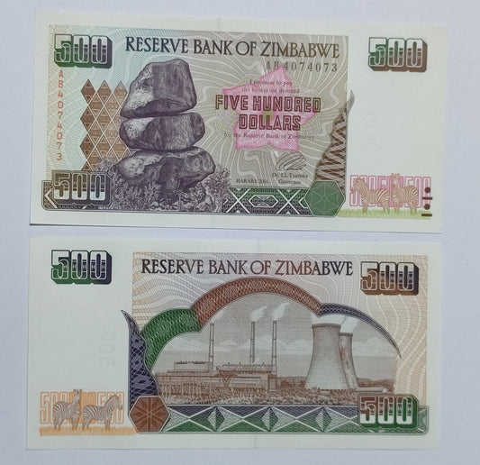 Zimbabwe 500 Dollars 2001 P11 UNC