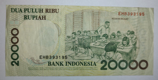 Indonesia 20000 rupaih 1998 P138 used ( Lord Ganesha)