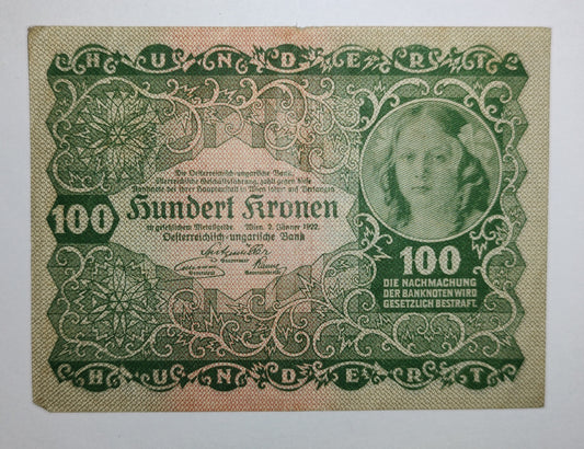 Austria 100 kronen 1922 P77 used