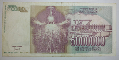 yugoslavia 5 ,000,000 dinara 1993 P121 Used ( TESLA)
