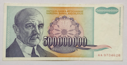 yugoslavia 500 000 000 dinara 1993 P134 used