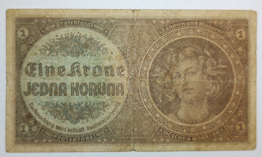 Bohemia Moravia 1 koruna 1940 P3 used